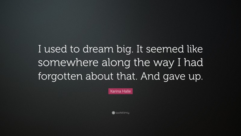 Karina Halle Quote: “I used to dream big. It seemed like somewhere along the way I had forgotten about that. And gave up.”