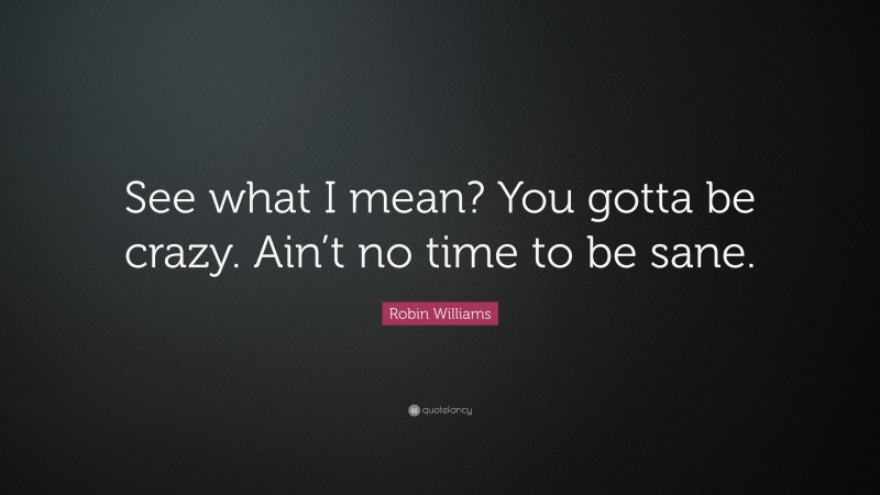 Robin Williams Quote: “See what I mean? You gotta be crazy. Ain’t no time to be sane.”