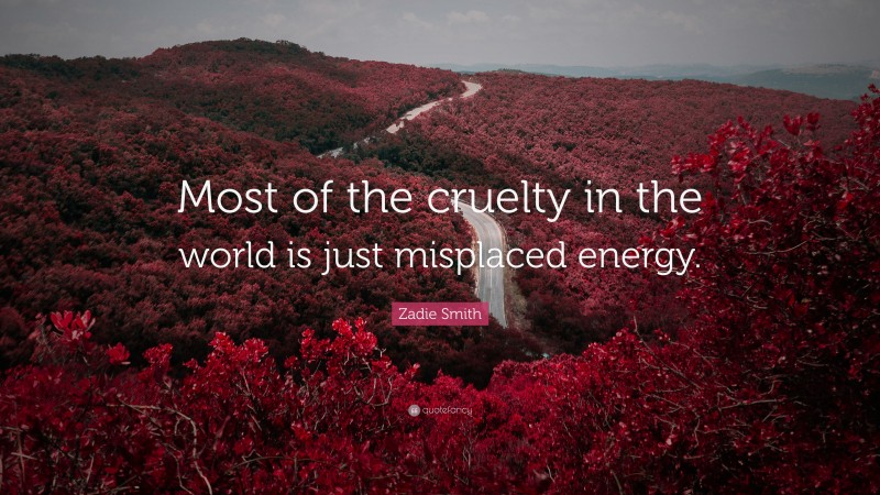 Zadie Smith Quote: “Most of the cruelty in the world is just misplaced energy.”