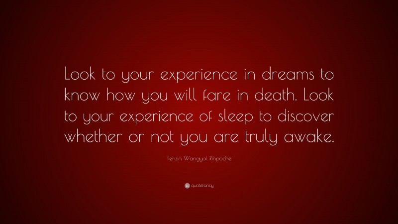 Tenzin Wangyal Rinpoche Quote: “Look to your experience in dreams to know how you will fare in death. Look to your experience of sleep to discover whether or not you are truly awake.”