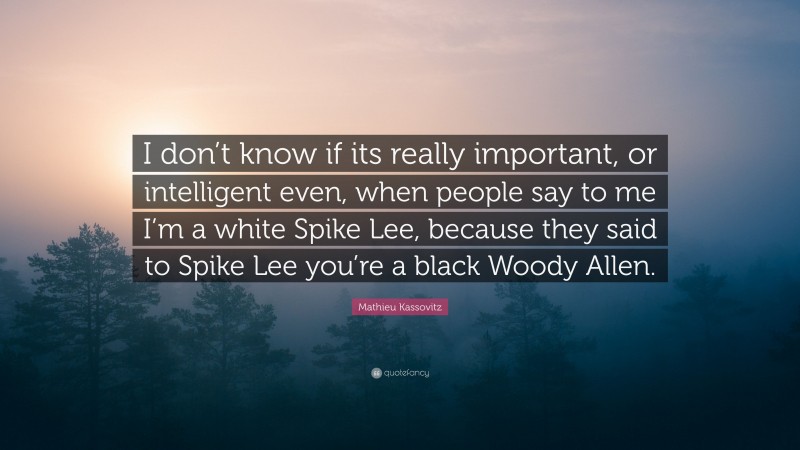Mathieu Kassovitz Quote: “I don’t know if its really important, or intelligent even, when people say to me I’m a white Spike Lee, because they said to Spike Lee you’re a black Woody Allen.”
