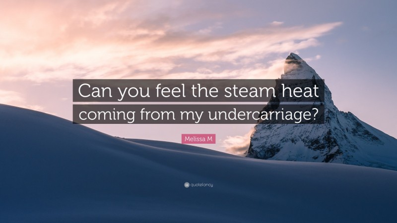 Melissa M Quote: “Can you feel the steam heat coming from my undercarriage?”