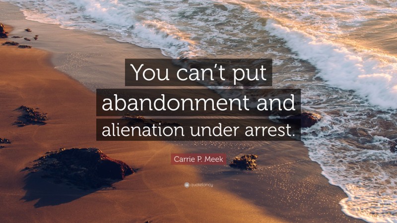 Carrie P. Meek Quote: “You can’t put abandonment and alienation under arrest.”