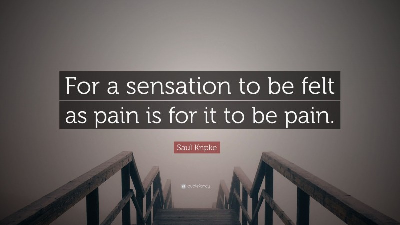 Saul Kripke Quote: “For a sensation to be felt as pain is for it to be pain.”