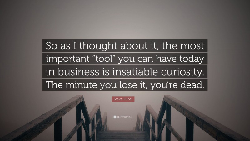 Steve Rubel Quote: “So as I thought about it, the most important “tool” you can have today in business is insatiable curiosity. The minute you lose it, you’re dead.”