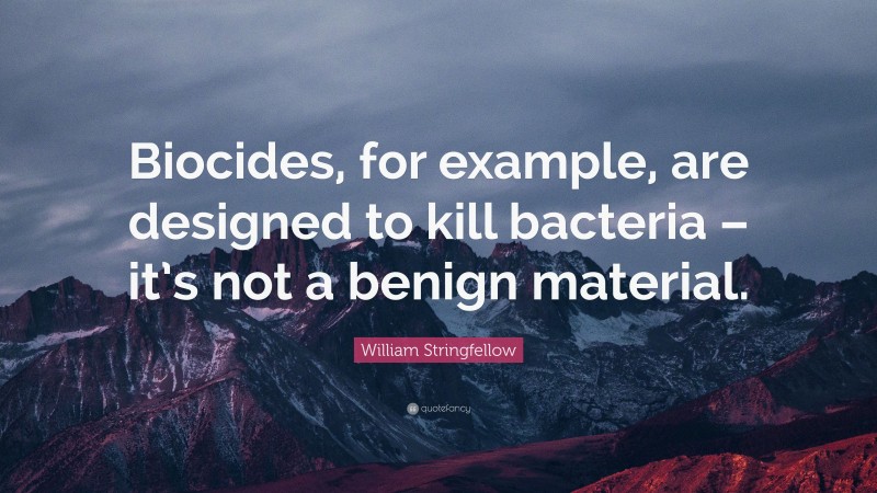 William Stringfellow Quote: “Biocides, for example, are designed to kill bacteria – it’s not a benign material.”