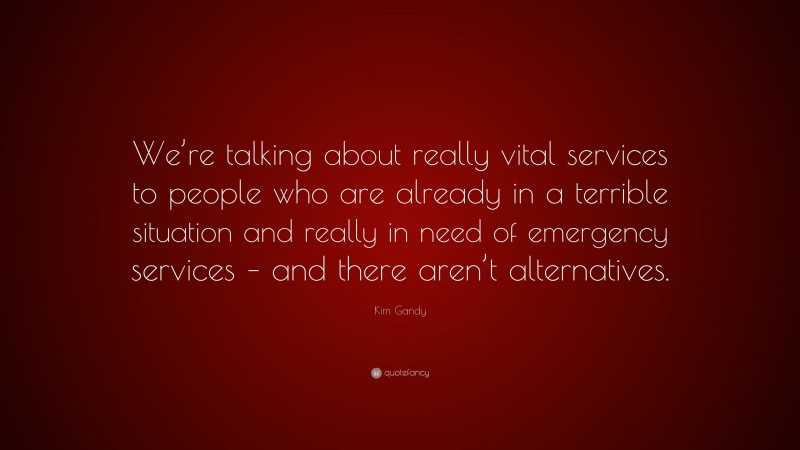 Kim Gandy Quote: “We’re talking about really vital services to people who are already in a terrible situation and really in need of emergency services – and there aren’t alternatives.”