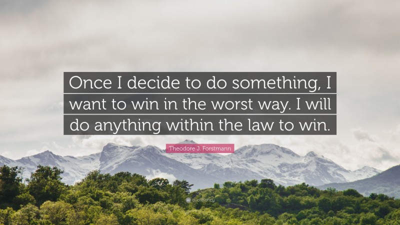 Theodore J. Forstmann Quote: “Once I decide to do something, I want to win in the worst way. I will do anything within the law to win.”