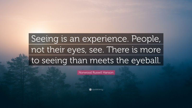 Norwood Russell Hanson Quote: “Seeing is an experience. People, not their eyes, see. There is more to seeing than meets the eyeball.”