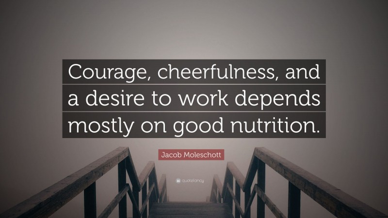 Jacob Moleschott Quote: “Courage, cheerfulness, and a desire to work depends mostly on good nutrition.”
