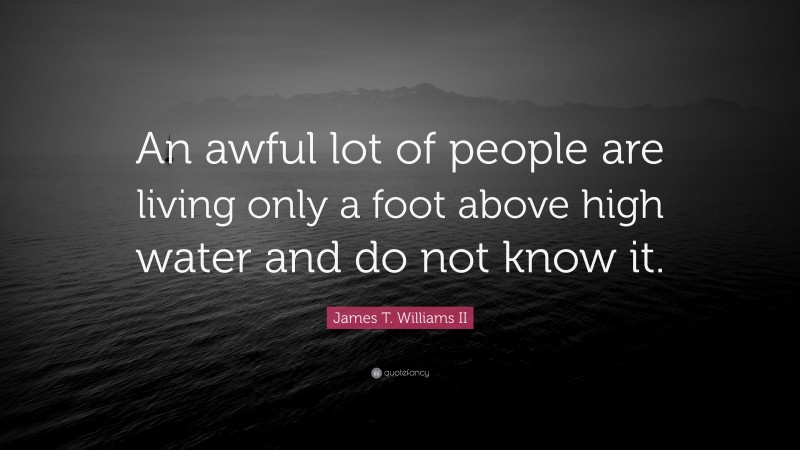 James T. Williams II Quote: “An awful lot of people are living only a foot above high water and do not know it.”