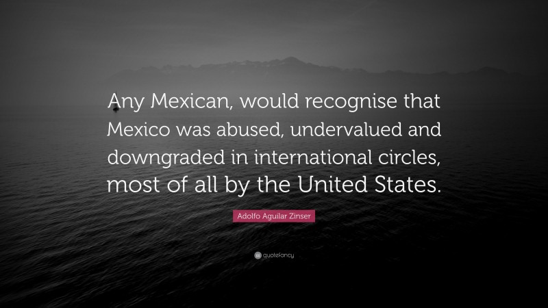 Adolfo Aguilar Zinser Quote: “Any Mexican, would recognise that Mexico was abused, undervalued and downgraded in international circles, most of all by the United States.”