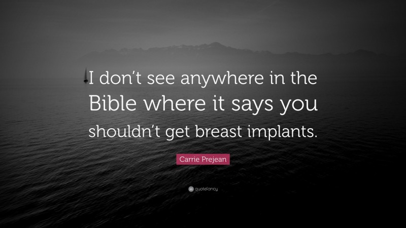 Carrie Prejean Quote: “I don’t see anywhere in the Bible where it says you shouldn’t get breast implants.”