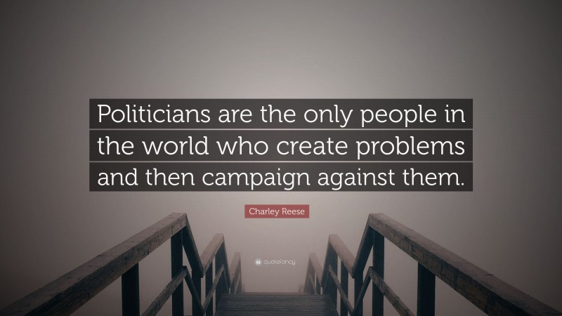Charley Reese Quote: “Politicians are the only people in the world who create problems and then campaign against them.”
