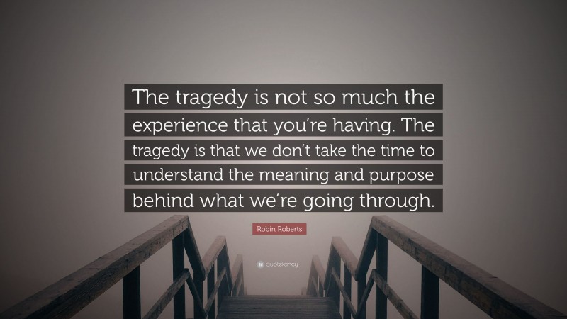 Robin Roberts Quote: “The tragedy is not so much the experience that you’re having. The tragedy is that we don’t take the time to understand the meaning and purpose behind what we’re going through.”