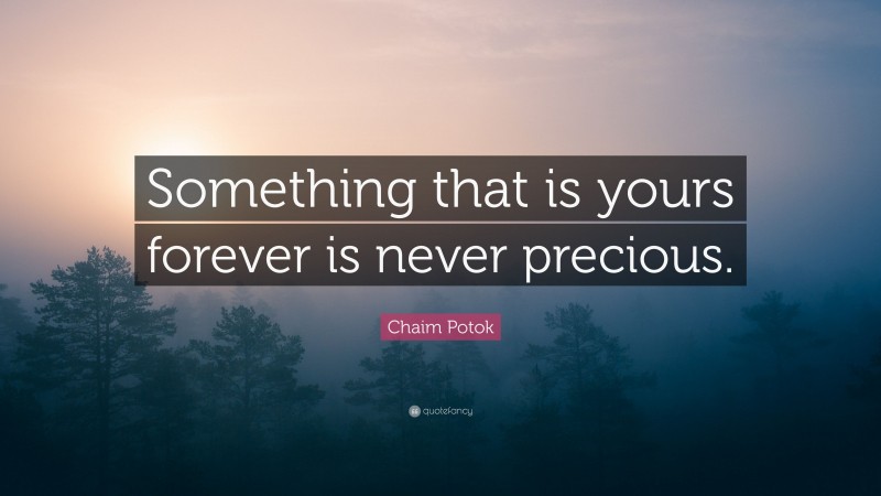 Chaim Potok Quote: “Something that is yours forever is never precious.”