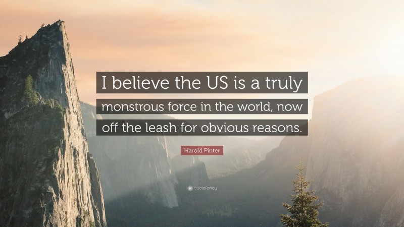 Harold Pinter Quote: “I believe the US is a truly monstrous force in the world, now off the leash for obvious reasons.”