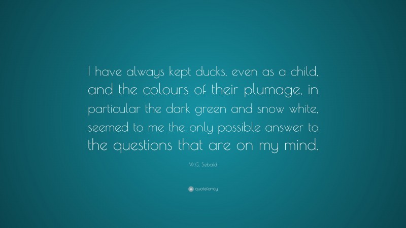 W.G. Sebald Quote: “I have always kept ducks, even as a child, and the colours of their plumage, in particular the dark green and snow white, seemed to me the only possible answer to the questions that are on my mind.”