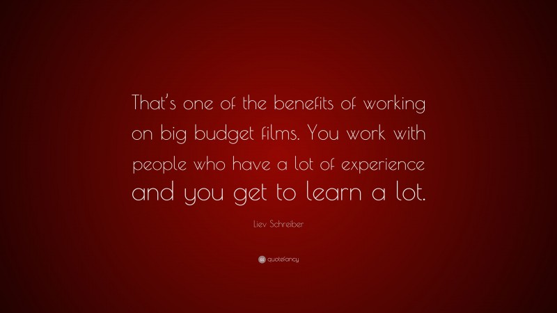 Liev Schreiber Quote: “That’s one of the benefits of working on big budget films. You work with people who have a lot of experience and you get to learn a lot.”