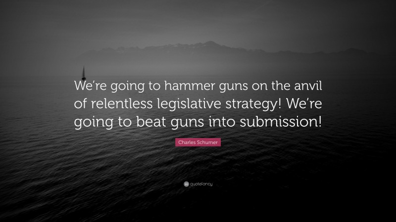 Charles Schumer Quote: “We’re going to hammer guns on the anvil of relentless legislative strategy! We’re going to beat guns into submission!”