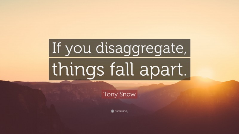 Tony Snow Quote: “If you disaggregate, things fall apart.”