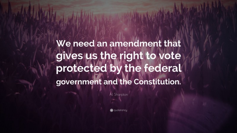 Al Sharpton Quote: “We need an amendment that gives us the right to vote protected by the federal government and the Constitution.”