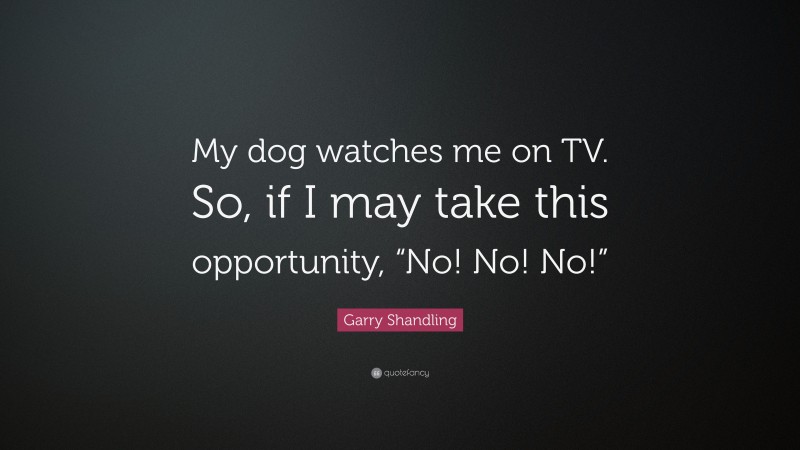 Garry Shandling Quote: “My dog watches me on TV. So, if I may take this opportunity, “No! No! No!””