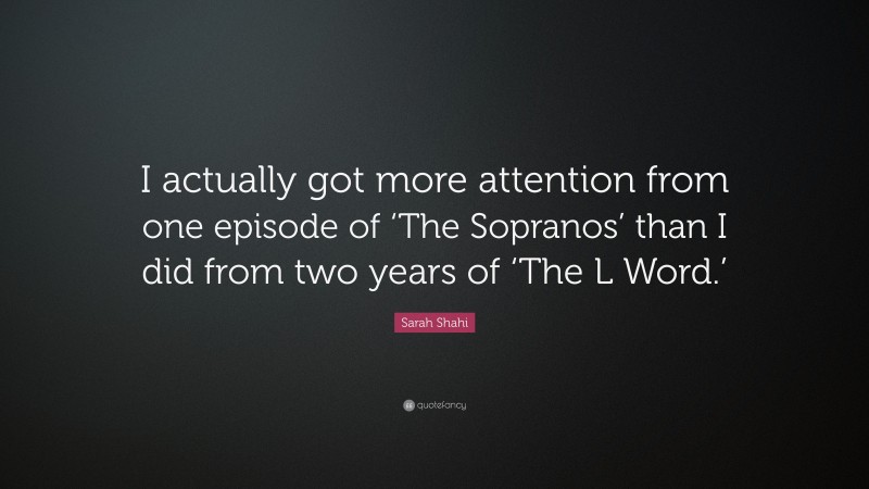 Sarah Shahi Quote: “I actually got more attention from one episode of ‘The Sopranos’ than I did from two years of ‘The L Word.’”