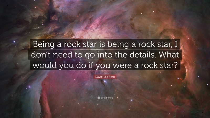 David Lee Roth Quote: “Being a rock star is being a rock star, I don’t need to go into the details. What would you do if you were a rock star?”