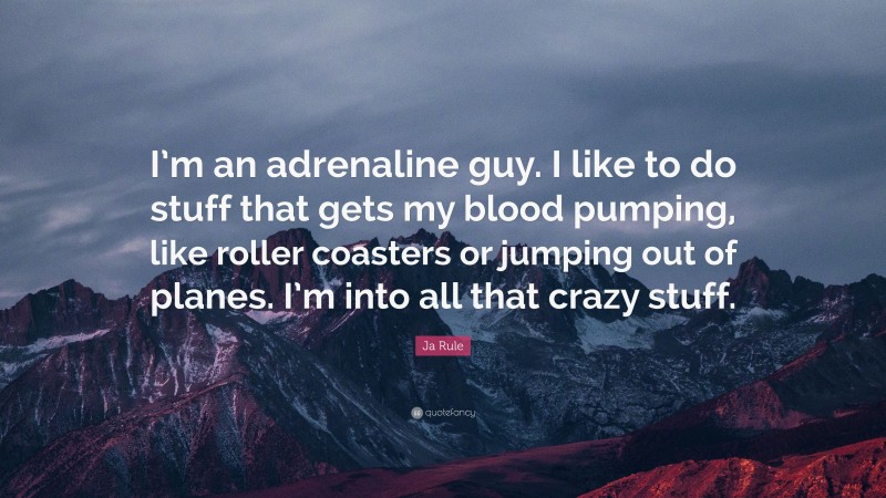 Ja Rule Quote: “I’m an adrenaline guy. I like to do stuff that gets my blood pumping, like roller coasters or jumping out of planes. I’m into all that crazy stuff.”
