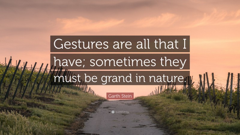 Garth Stein Quote: “Gestures are all that I have; sometimes they must be grand in nature.”