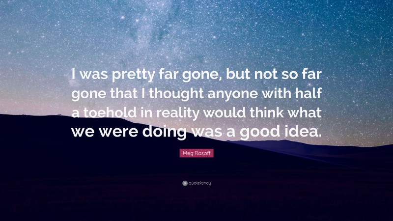 Meg Rosoff Quote: “I was pretty far gone, but not so far gone that I thought anyone with half a toehold in reality would think what we were doing was a good idea.”