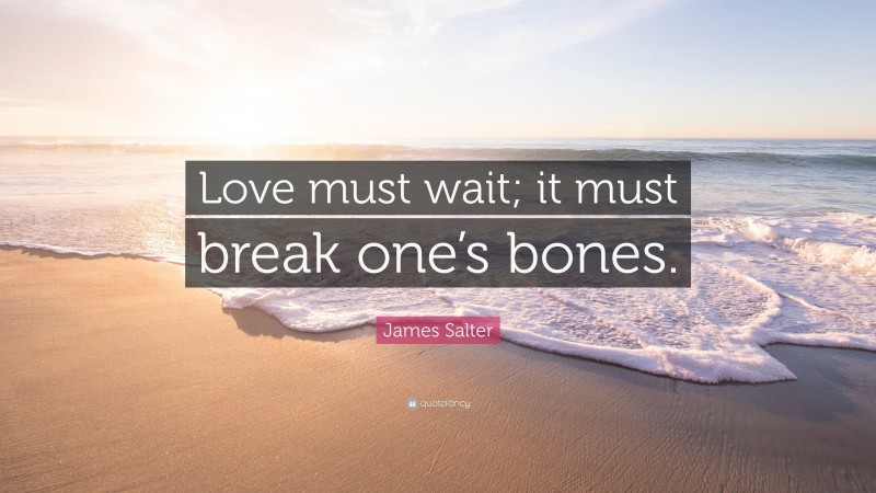 James Salter Quote: “Love must wait; it must break one’s bones.”