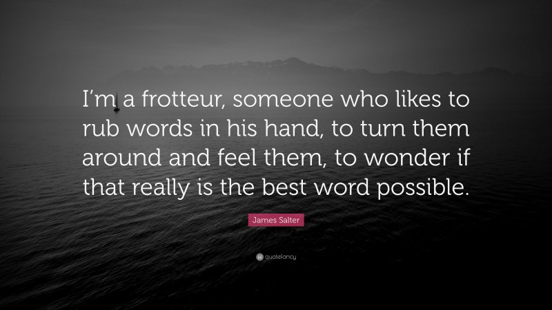 James Salter Quote: “I’m a frotteur, someone who likes to rub words in his hand, to turn them around and feel them, to wonder if that really is the best word possible.”
