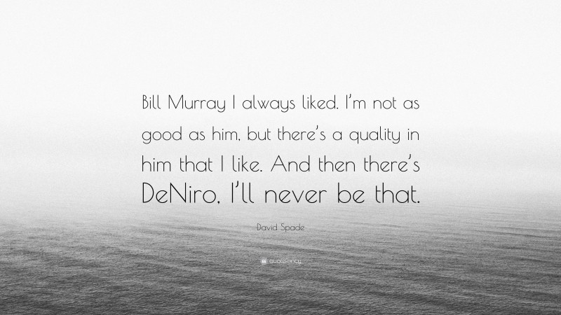 David Spade Quote: “Bill Murray I always liked. I’m not as good as him, but there’s a quality in him that I like. And then there’s DeNiro, I’ll never be that.”