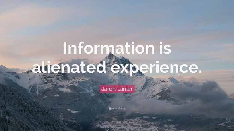 Jaron Lanier Quote: “Information is alienated experience.”