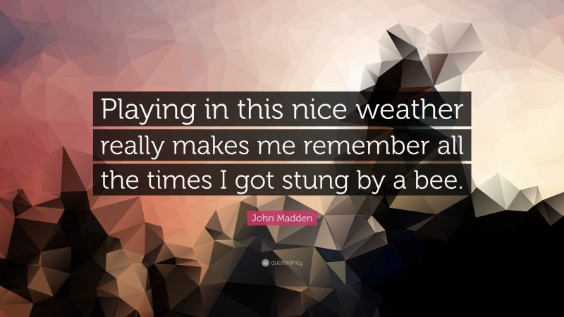 John Madden Quote: “Playing in this nice weather really makes me remember all the times I got stung by a bee.”