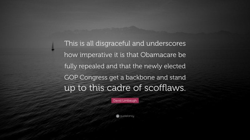 David Limbaugh Quote: “This is all disgraceful and underscores how imperative it is that Obamacare be fully repealed and that the newly elected GOP Congress get a backbone and stand up to this cadre of scofflaws.”