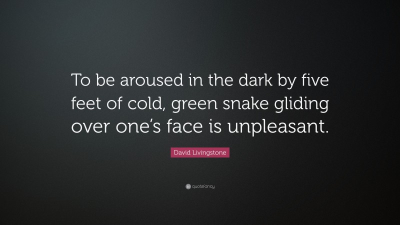 David Livingstone Quote: “To be aroused in the dark by five feet of cold, green snake gliding over one’s face is unpleasant.”