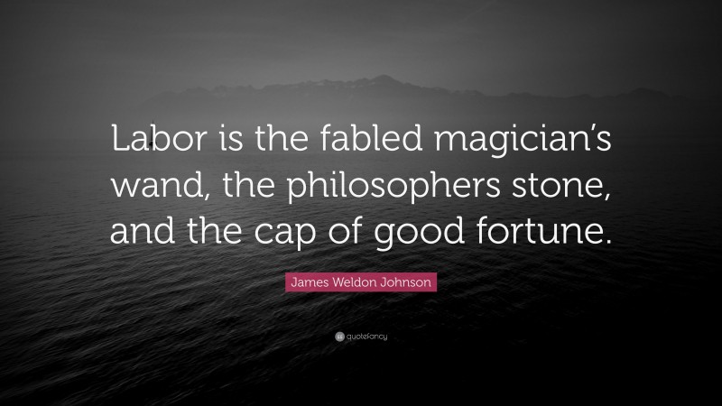 James Weldon Johnson Quote: “Labor is the fabled magician’s wand, the philosophers stone, and the cap of good fortune.”