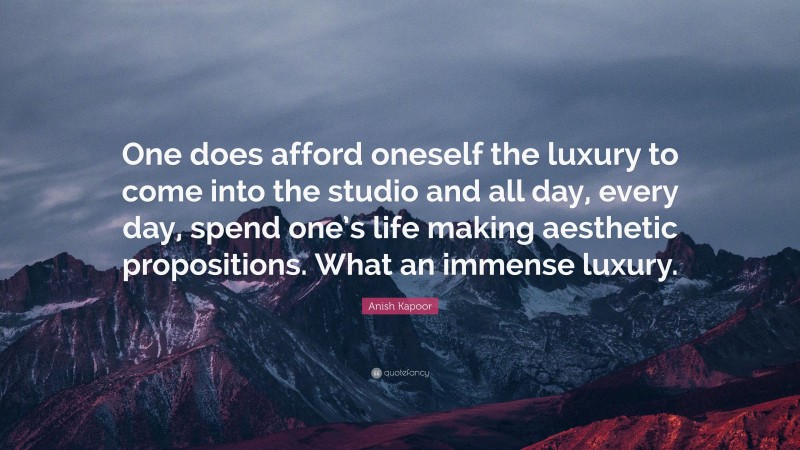 Anish Kapoor Quote: “One does afford oneself the luxury to come into the studio and all day, every day, spend one’s life making aesthetic propositions. What an immense luxury.”