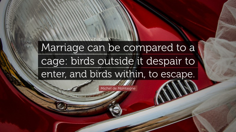 Michel de Montaigne Quote: “Marriage can be compared to a cage: birds outside it despair to enter, and birds within, to escape.”