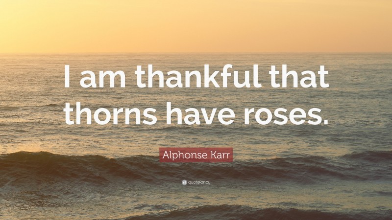 Alphonse Karr Quote: “I am thankful that thorns have roses.”