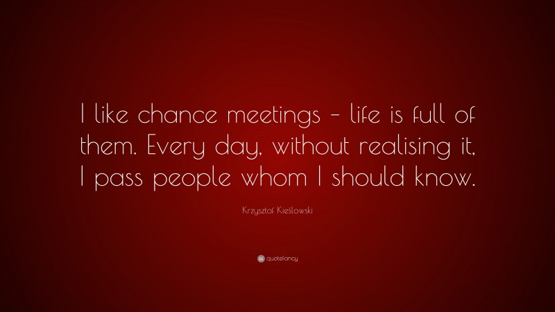 Krzysztof Kieślowski Quote: “I like chance meetings – life is full of them. Every day, without realising it, I pass people whom I should know.”