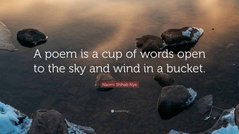Naomi Shihab Nye Quote: “A poem is a cup of words open to the sky and wind in a bucket.”