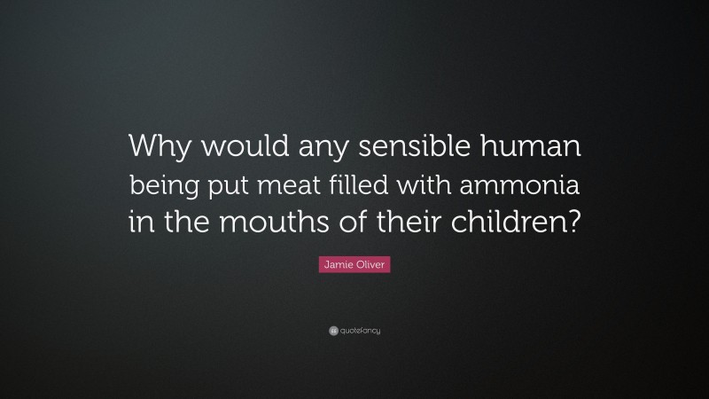 Jamie Oliver Quote: “Why would any sensible human being put meat filled with ammonia in the mouths of their children?”