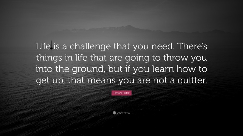 David Ortiz Quote: “Life is a challenge that you need. There’s things in life that are going to throw you into the ground, but if you learn how to get up, that means you are not a quitter.”