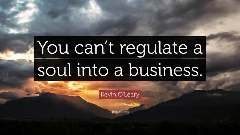 Kevin O'Leary Quote: “You can’t regulate a soul into a business.”