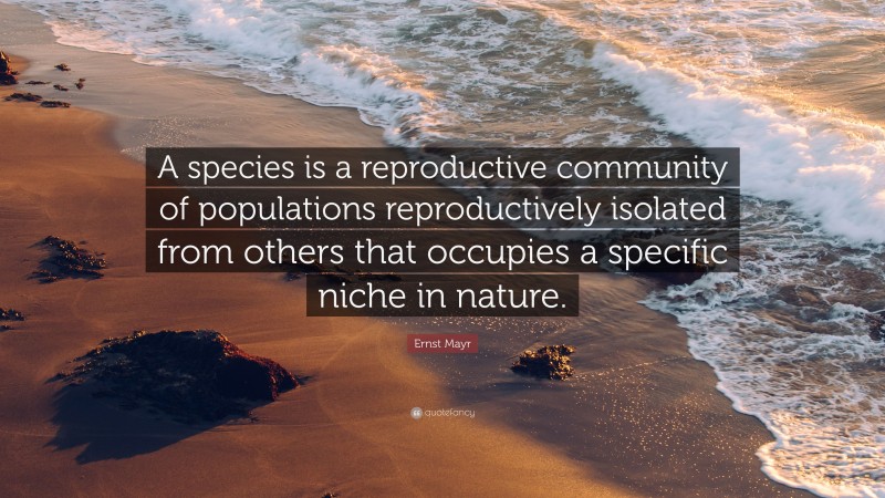 Ernst Mayr Quote: “A species is a reproductive community of populations reproductively isolated from others that occupies a specific niche in nature.”
