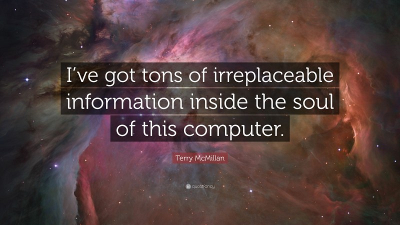 Terry McMillan Quote: “I’ve got tons of irreplaceable information inside the soul of this computer.”